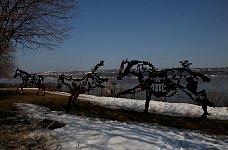 Quebec City river bank art - horses