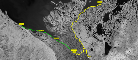 Trail on grayscale sat image