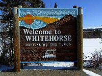 Carved Whitehorse welcome sign