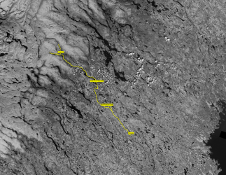 Trail on grayscale sat image